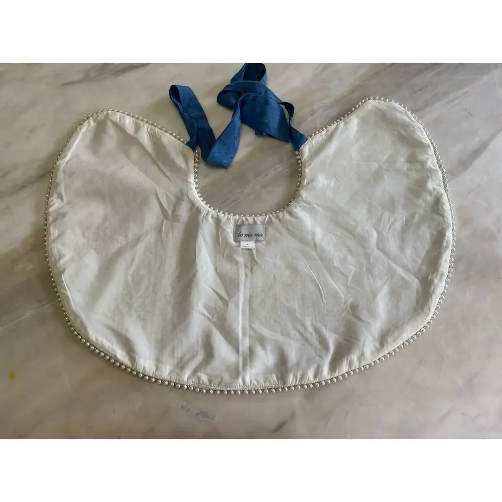 le mo mo girls cape capelet blue tweed pearl blue bow sz 6